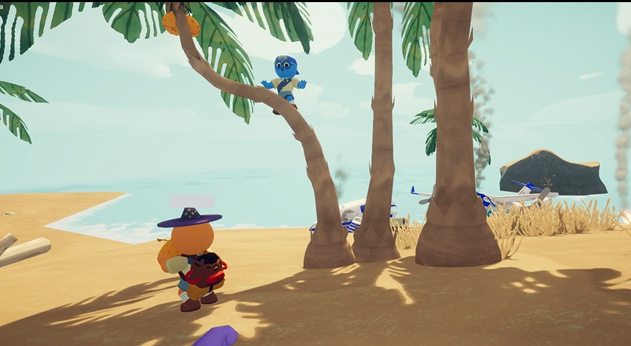 大家在爬树摘椰子囤物资