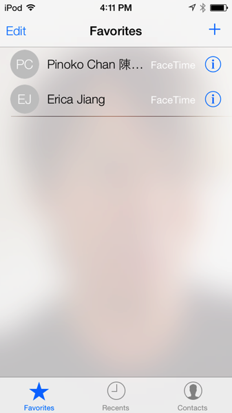 iOS 7 上的 FaceTime 介面