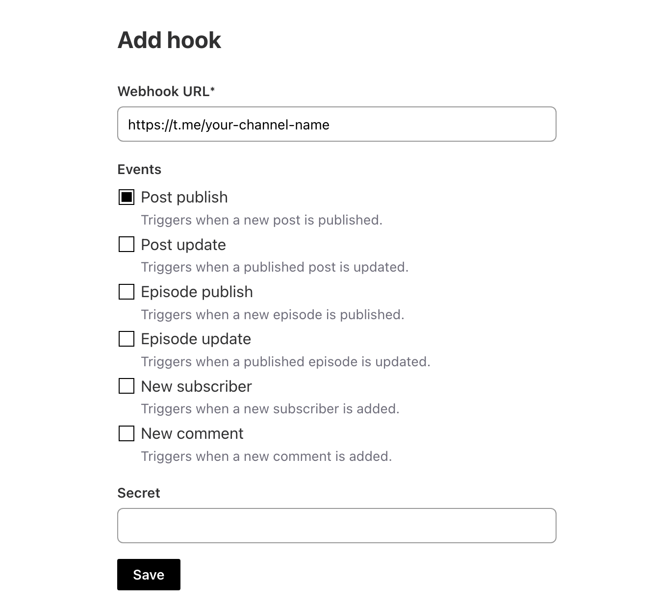 Create webhook