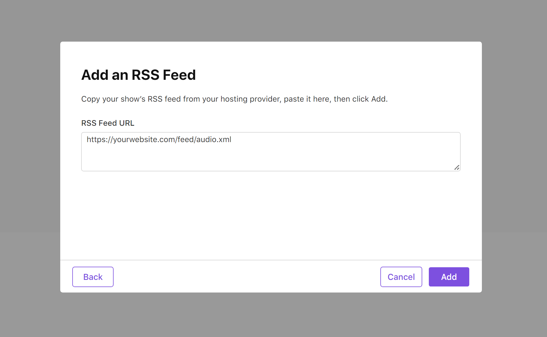 Add Podcast feed