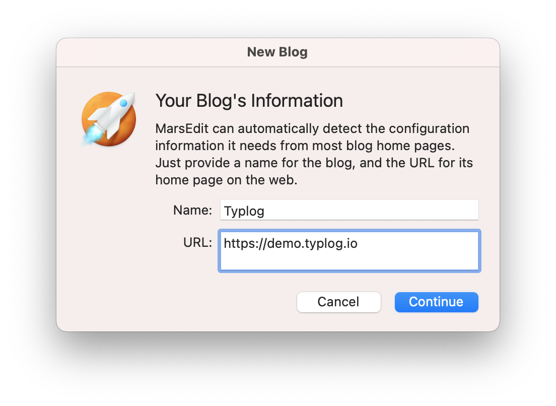Add your blog in MarsEdit