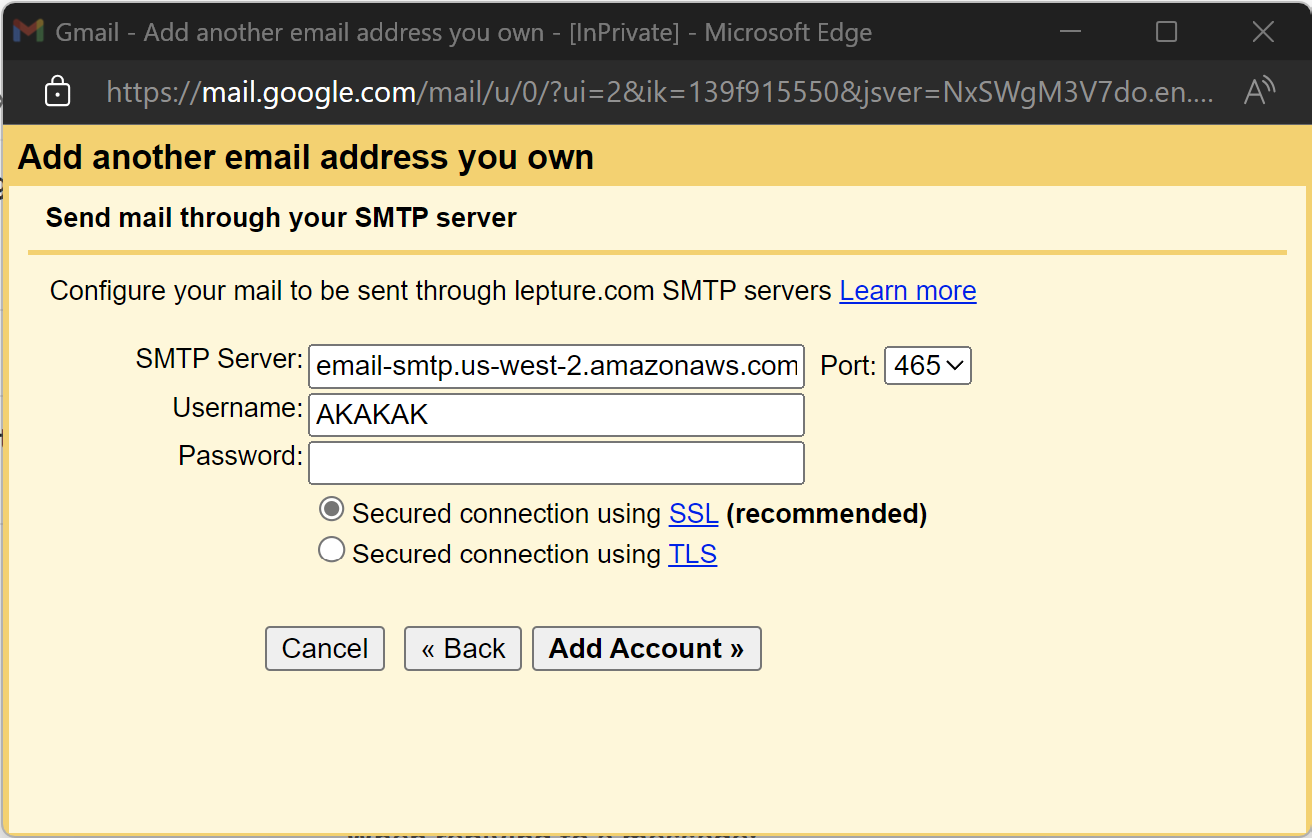 Add AWS SES SMTP credentials