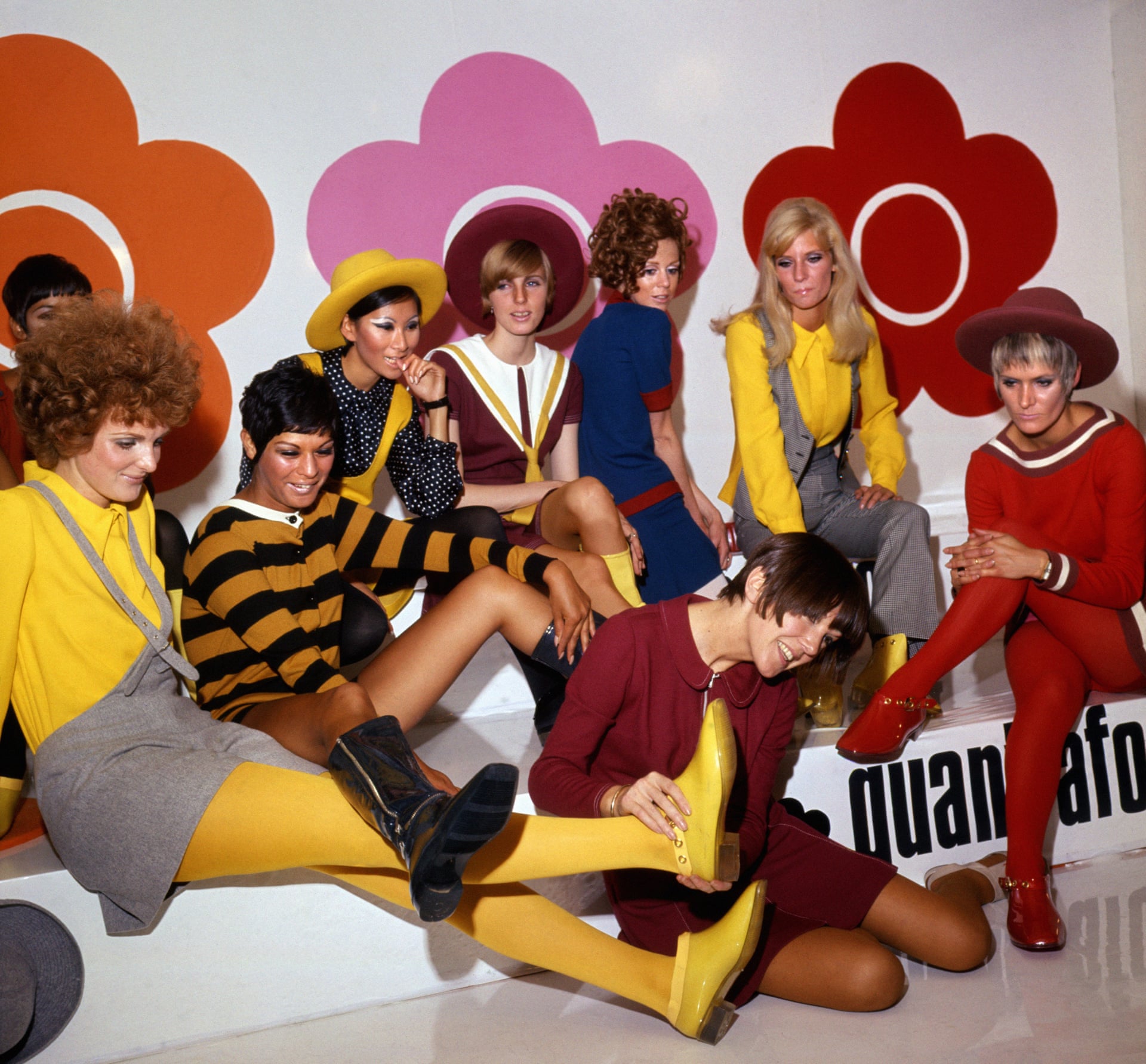 Mary Quant (centre foreground) launches her footwear collection, 1967.jpg