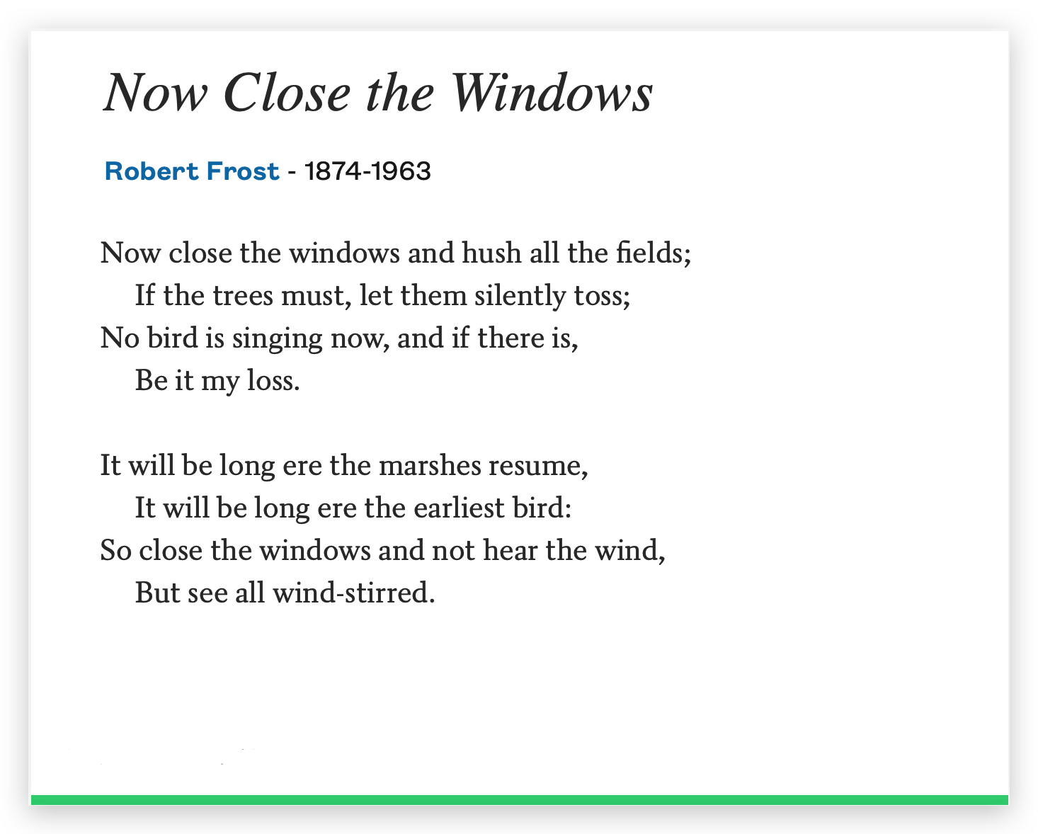 Now Close the Windows by Robert Frost