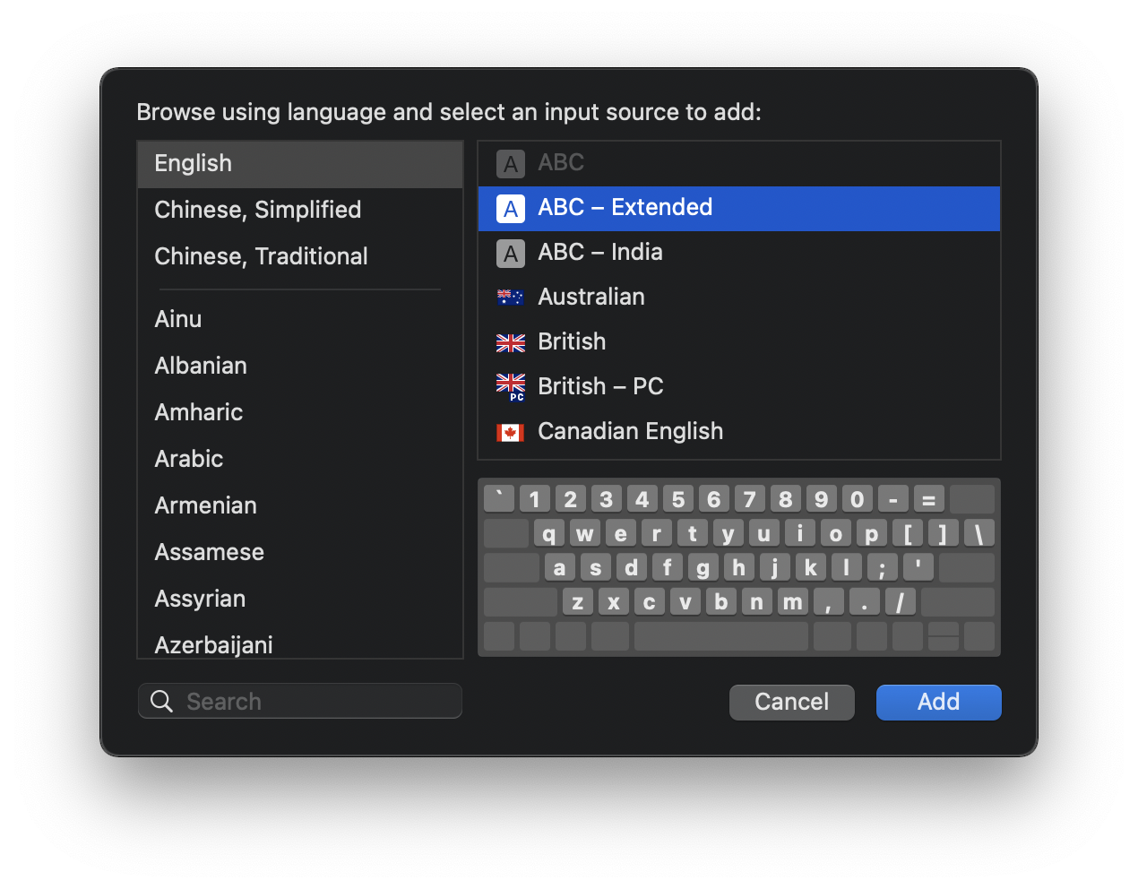 默认英语输入法设置为 ABC - Extended