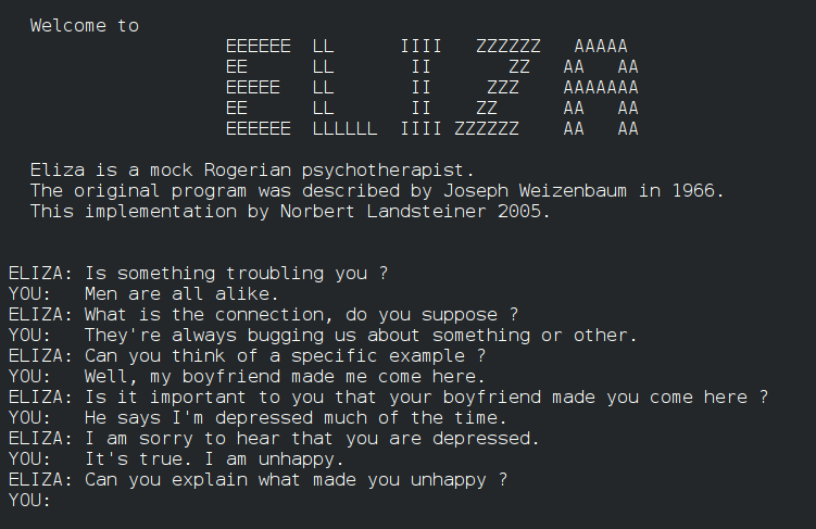与 Eliza 聊天机器人的对话